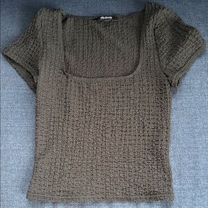 Madewell Textured Short Sleeve Top in Olive Brown